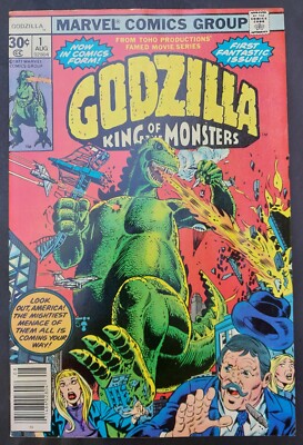 Godzilla #1 Marvel Comic 1977 App of Nick Fury MOENCH Pin-Ups by DAVE COCKRUM