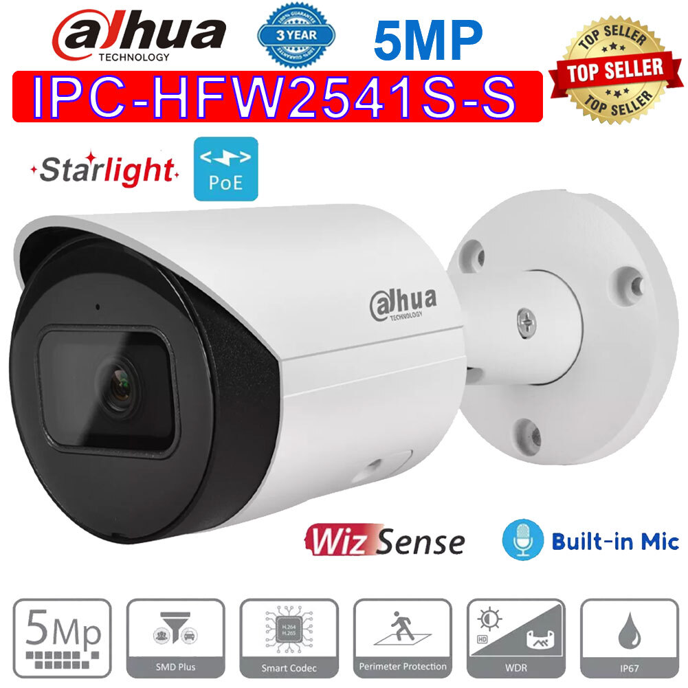 Dahua IPC-HFW2541S-S 5MP Starlight SMD+ WizSense IP Camera H.265+ WDR PoE Mic