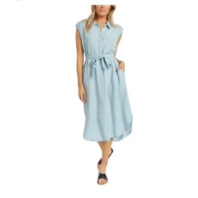 Thread & Supply High-Low Midi Button Down Dress with Pocket Dark Teal Size S NEW