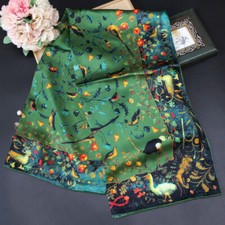 Women 41"Square 100 Mulberry Silk Scarf Vintage Shawl Print Hand Rolled Gift