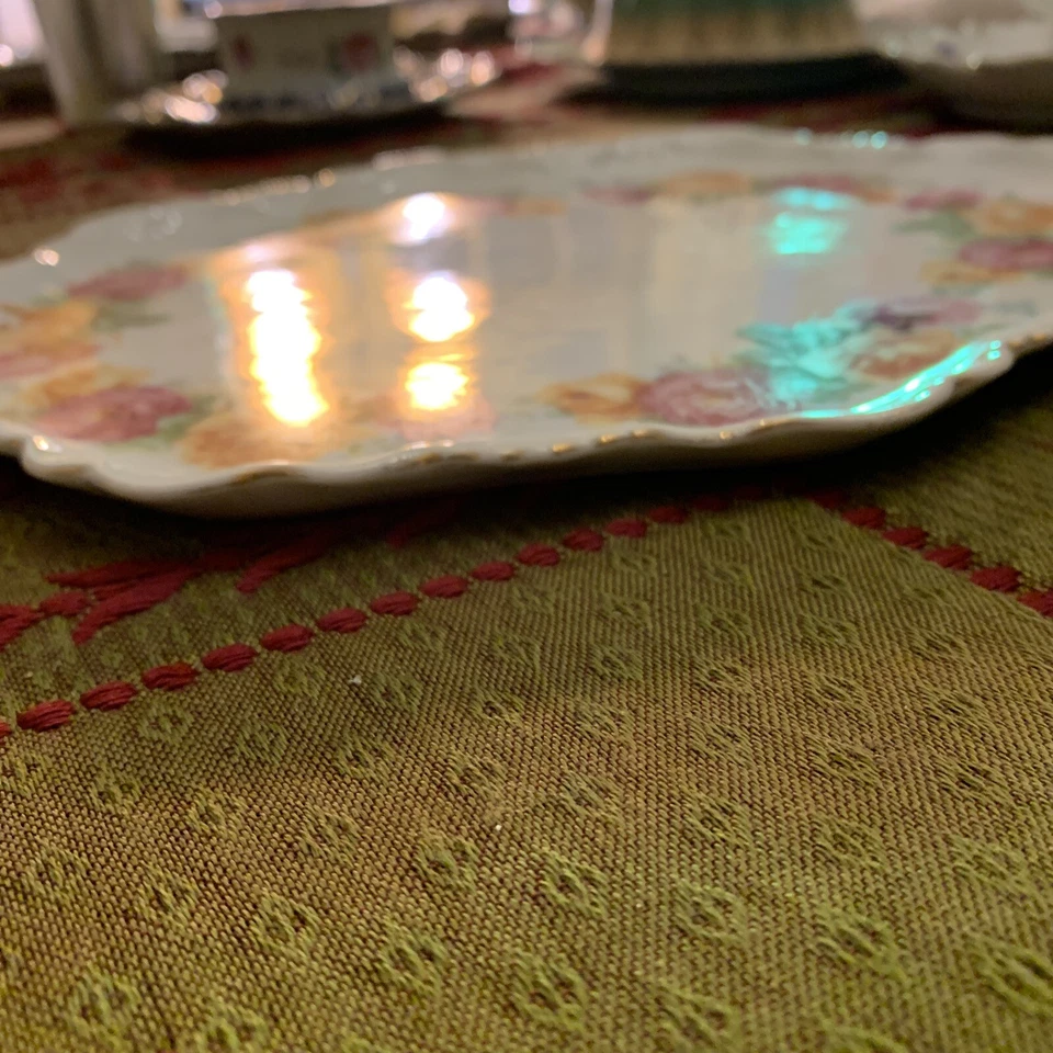 VICTORIAN TRAY/DISH Vintage BONE China w/Pink & Orange Roses - Image 3 of 4