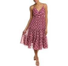 Sachin & Babi Dalia Midi Dress Tiered Pink Burgundy Aztec Motifs Size 6 NEW