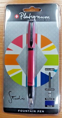 1x NEU PLATIGNUM STUDIO PINK MEDIUM FEDER FÜLLFEDERHALTER + 1 BLAUE & SCHWARZE MINE
