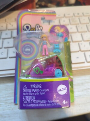 Polly Pocket Mini Watermelon Car Poseable Doll with Pet Blue Hippo
