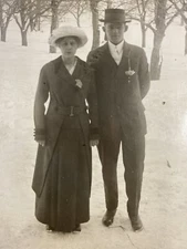Vintage RPPC Man Woman Dressed Up Side Down Carnation Old Postcard Top Hat