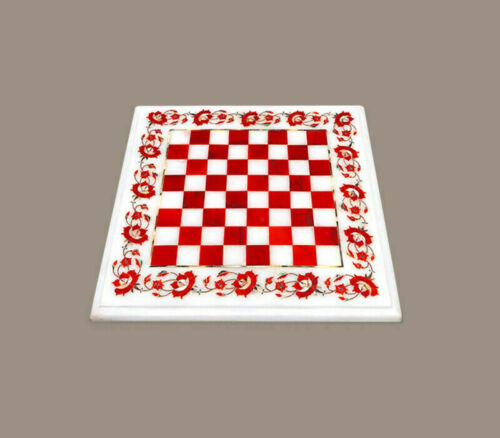 15´´ white Marble Chess Table Top Pietra Dura Inlay Children Game Kids c10
