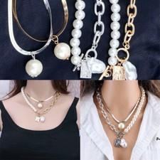 Necklace Boho Pearl Choker Women Double Layer Butterfly Pendant Chain Jewellery