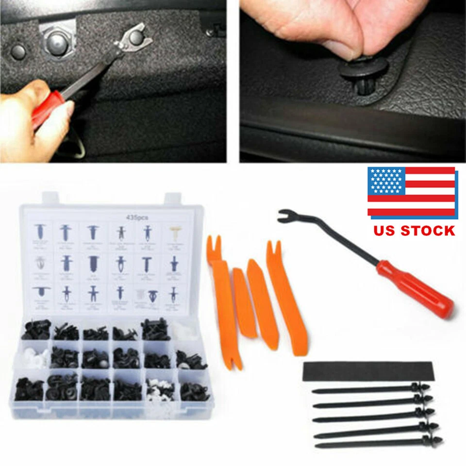 Retenedor de panel de puerta de automóvil 435 piezas pasador de empuje remache tornillo clip sujetador con herramienta Foto 2 de 4