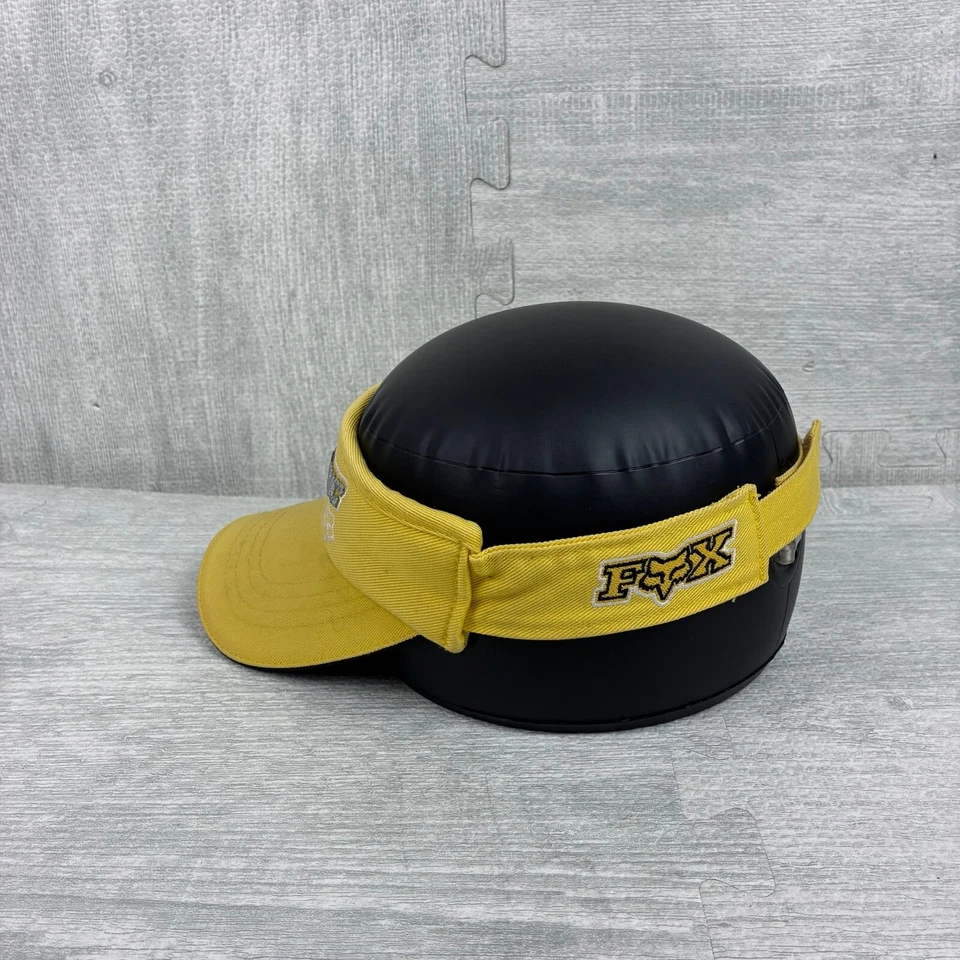 Vintage Y2K Fox Racing Visor Hat Cap Strap Back Yellow Canvas Cyber Grunge MTX - Image 2 of 4