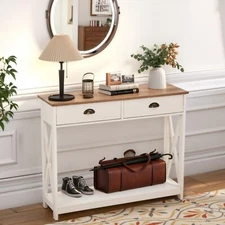Farmhouse Console Table with Drawer for Entryway for Living Room X Supports