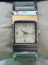Silver Tone Multicolored Band Women s Cuff Watch