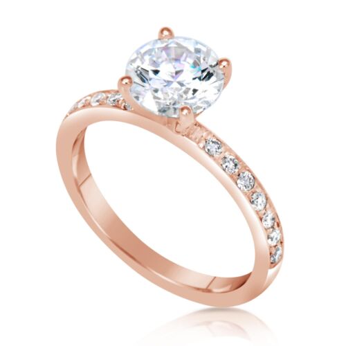 1.3 Ct Pave 4 Prong Round Cut Diamond Engagement Ring VS2 F Rose Gold 14k - Picture 1 of 5