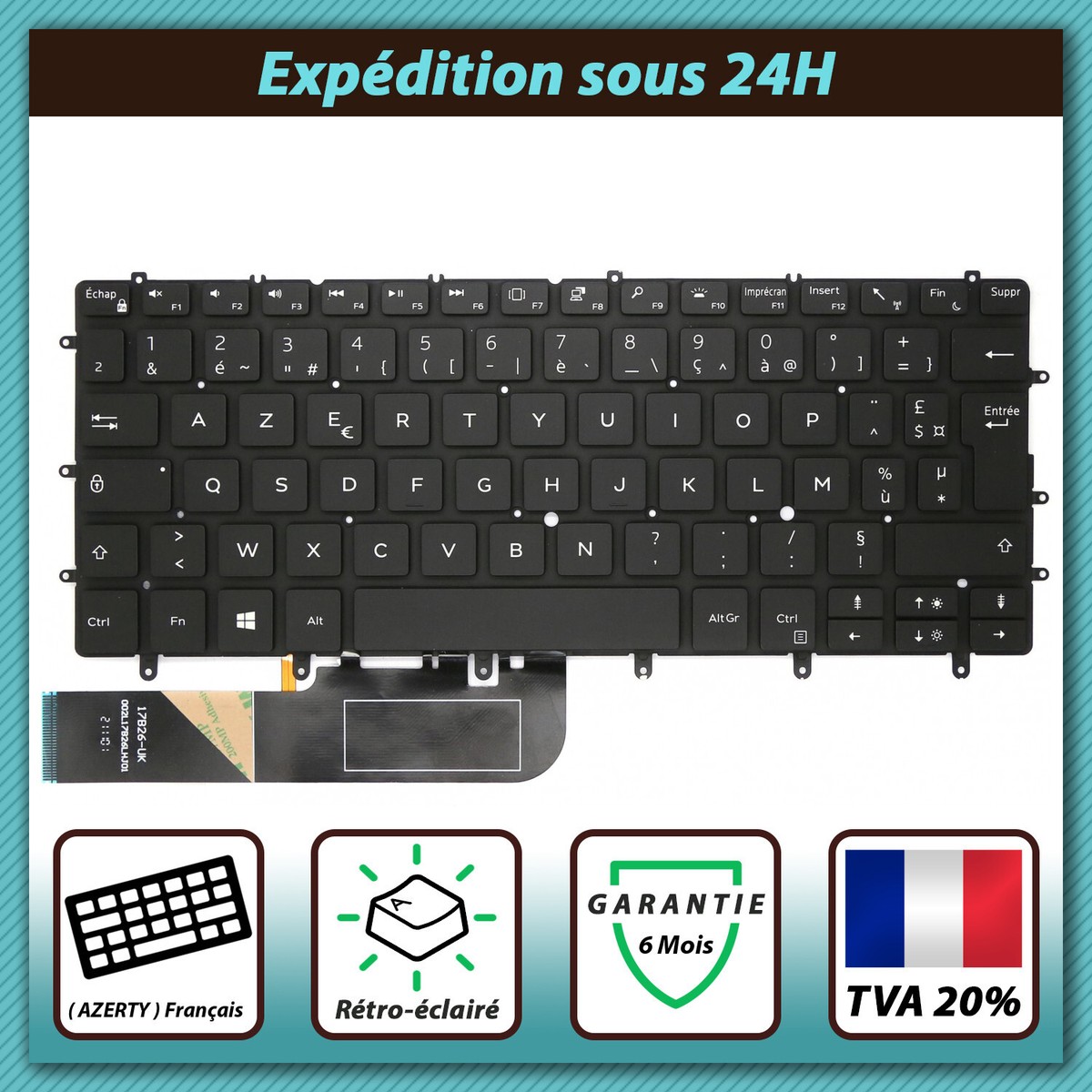 Clavier AZERTY Français Rétroéclairé Pour Dell XPS 13 (7390, 9305, 9370, 9380) - Neuf