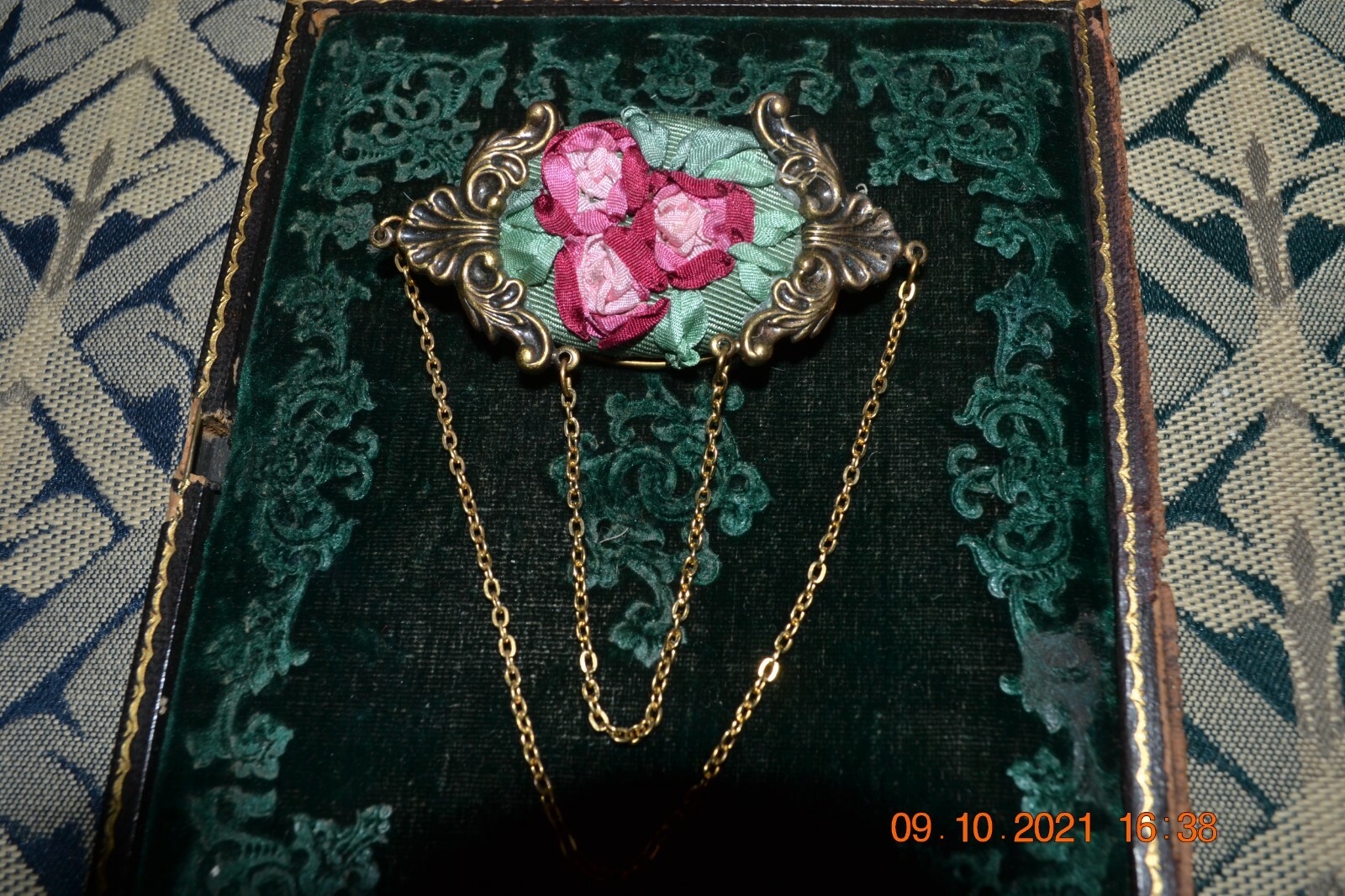 Antique Silk Ribbon Flower Brooch MUST SEE Gem