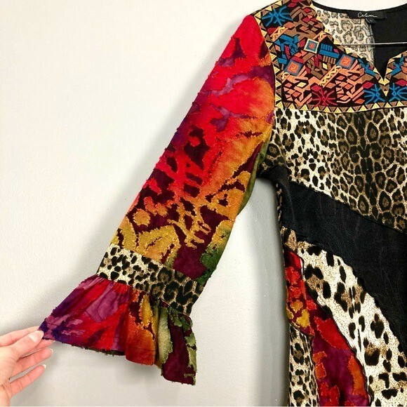 Calessa Patchwork Split V-Neck Ruffled Sleeve Top… - image 5