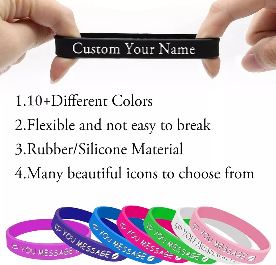 100PCS Custom Silicone Wristband Printed W/ Company / School / Slogan / Logo - Image 4 of 4