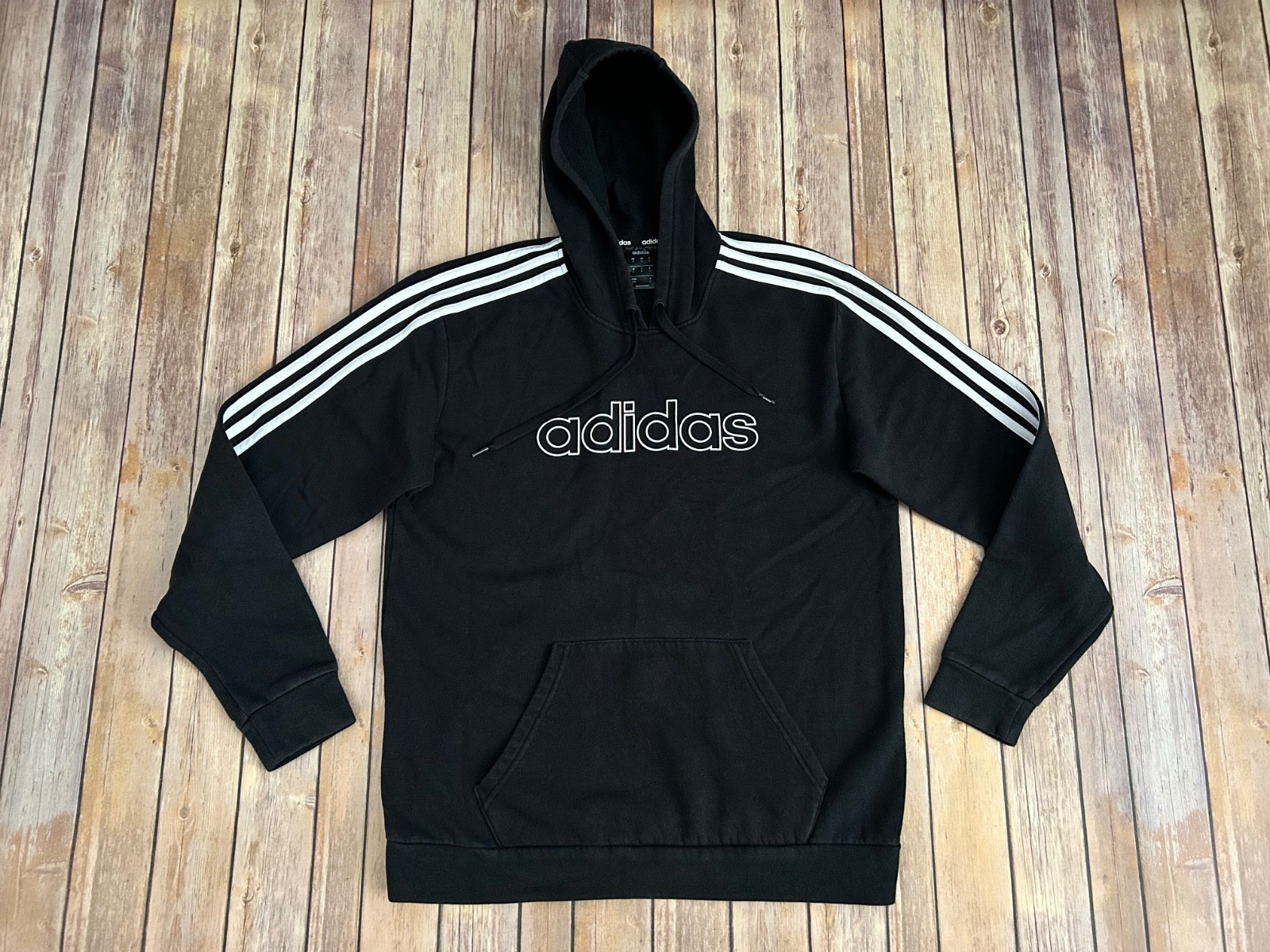 Adidas Fleece Hoodie 3 Stripes Men’s Size Medium Black