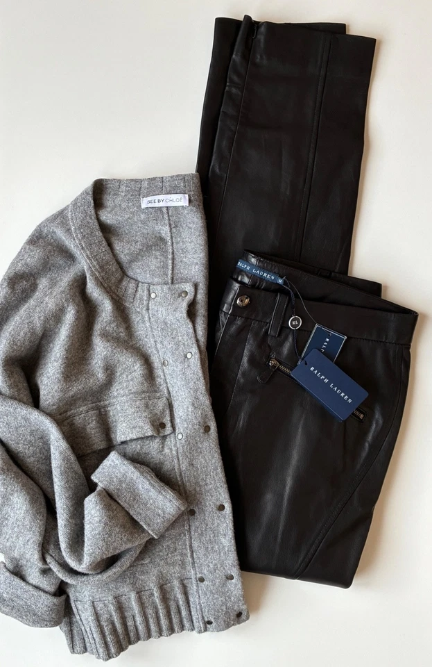 RALPH LAUREN Lederhose NEU Schwarz Lammnappa Gr. 12 / Gr. L Taschen Slim Fit - Bild 1 von 4