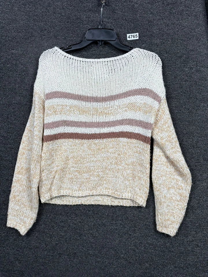 Abercrombie & Fitch Striped Sweater Womens Size XS Cropped Chunky Knit Tan Pink — 第 2/4 张图片