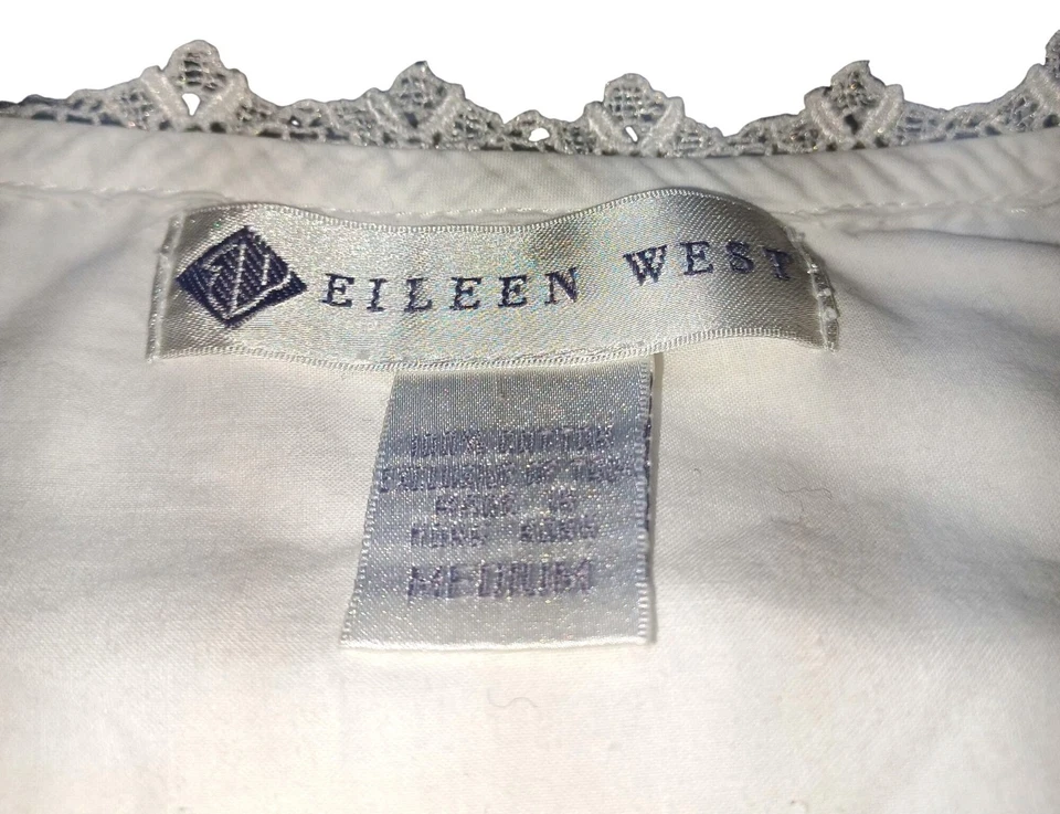 Camisón largo de algodón Eileen West de colección para mujer M bolsillos de encaje reliquia romántica Foto 2 de 4