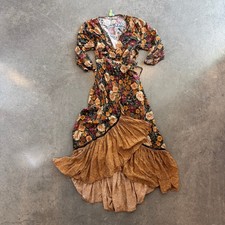 Vintage Y2K Farm Rio Madrid Floral Brown Wrap Maxi Dress Women's Petite Size S