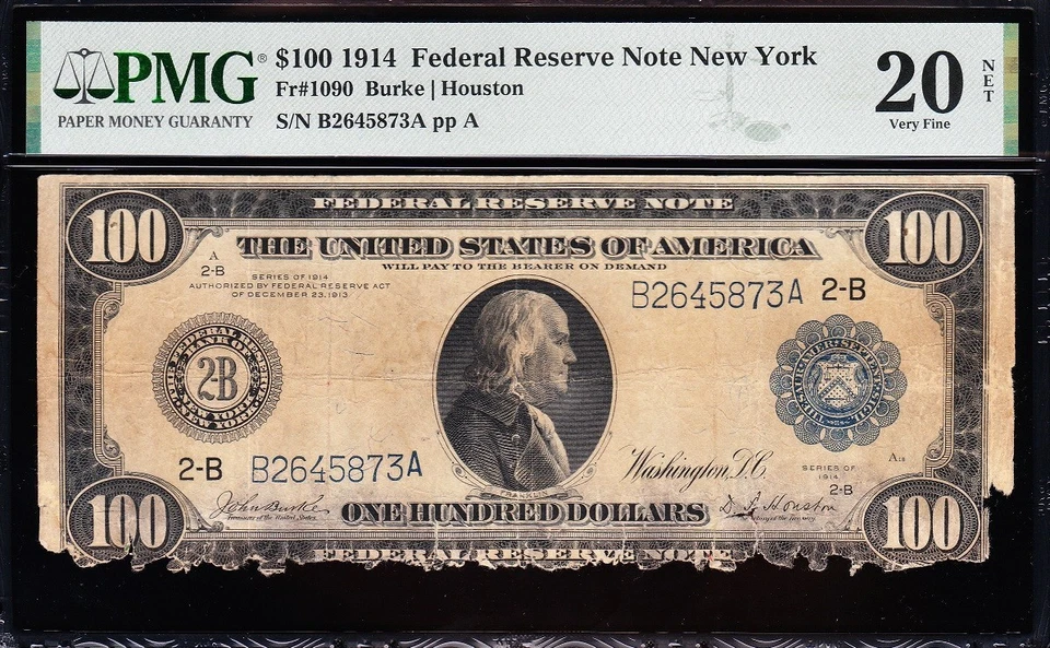 *RARE* VF net graded 1914 $100 NEW YORK Federal Reserve Note! PMG 20! FREE SHIP! - Image 2 of 3