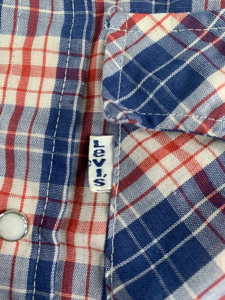 Camisa De Colección Levis Niños 3T Azul Rojo Cuadros Western Pearl A Presión Hecha en EE. UU. Años 90 Foto 4 de 4