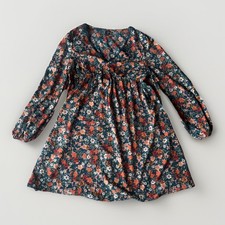 SHEIN Teal Floral V-Neck Long Sleeve Short A-Line Dress Lace Trim M