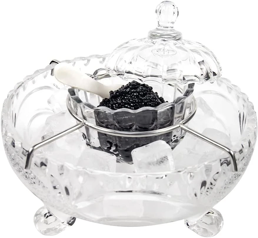 Plato de caviar de vidrio, 1 juego de servir dividido de vidrio en forma de calabaza más 2 piezas. x polilla Foto 2 de 4