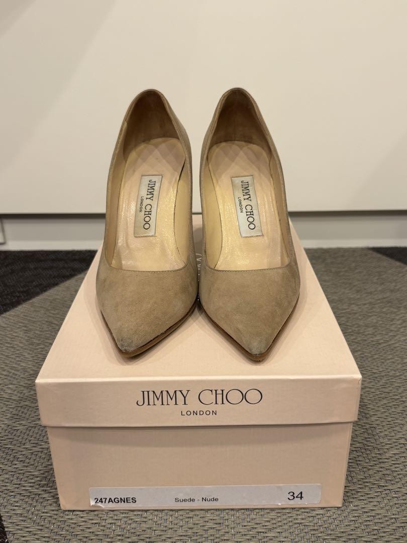 Jimmy Choo Agnes Nude Suede Pumps 8cm Heel Women’s Size 5 US