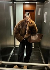 Damen Kunstfellmantel Winter Kurzjacke mit Taschen