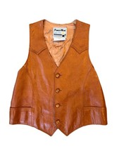 Pioneer Wear Western Leather Vest Mens 42 Brown 4 Button Vintage Made in USA