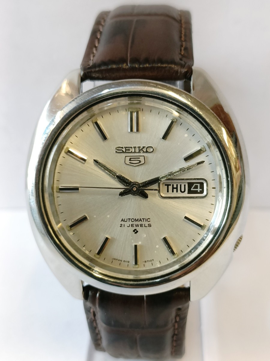 VINTAGE SEIKO 5 21J AUTOMATIC SILVER DIAL 6119-8540 JAPAN MEN'S