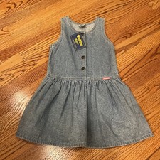 Deadstock Vintage OshKosh Denim Dress Sz 5 Made in USA Ruffle Skirt Overall Blue