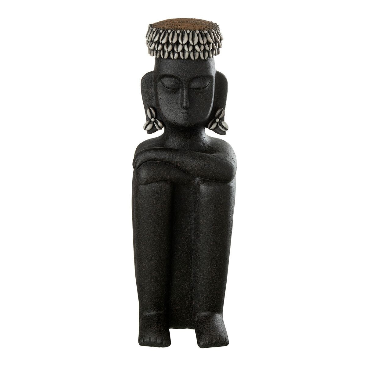 Statue déco assise ethnique 49cm noir objet décoration salon moderne