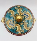 Hand Painted Oriental Porcelain Raised Texture Gold Trim Lidded Vase Urn READ — photo 6