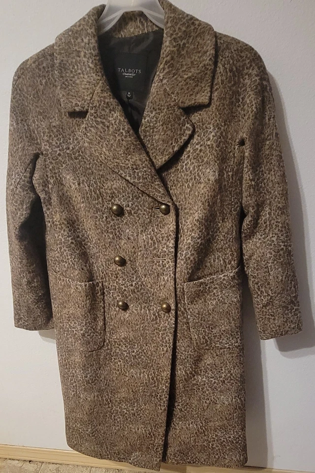 TALBOTS ANIMAL Print Heavy Wool Size 8p Button Front Long Length Warm Pockets - Image 3 of 4