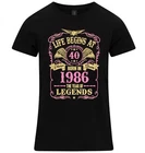 Life Begins At 40 T-Shirt Womens 40th Birthday Gift BORN 1986 Ladies 80s