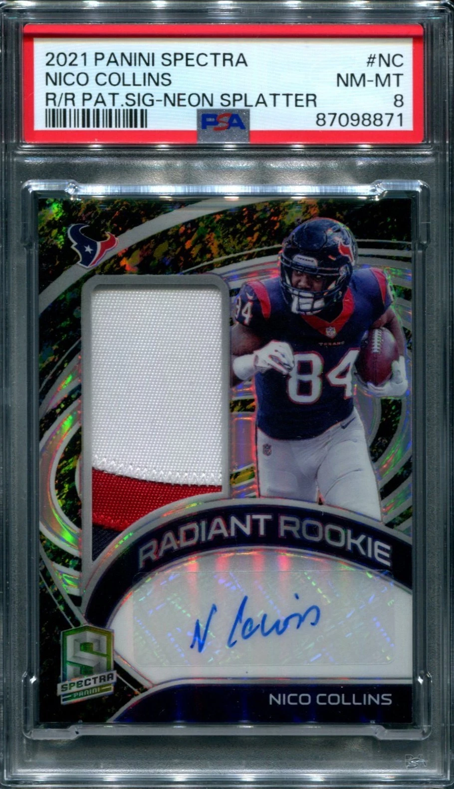 Nico Collins Panini Spectra Radiant Rookie Patch Signatures #NC Neon Splatter