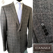 Canali Gray Plaid Men Wool Blazer 40R Sport Coat Jacket Topstitch Superb Italy