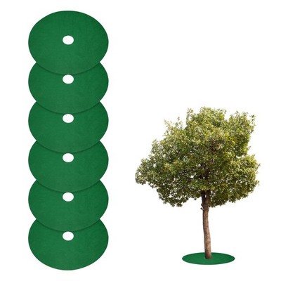6pcs Tree Mulch Ring 16.5'' Non-Woven Round Tree Protector Weed Barrier, Green