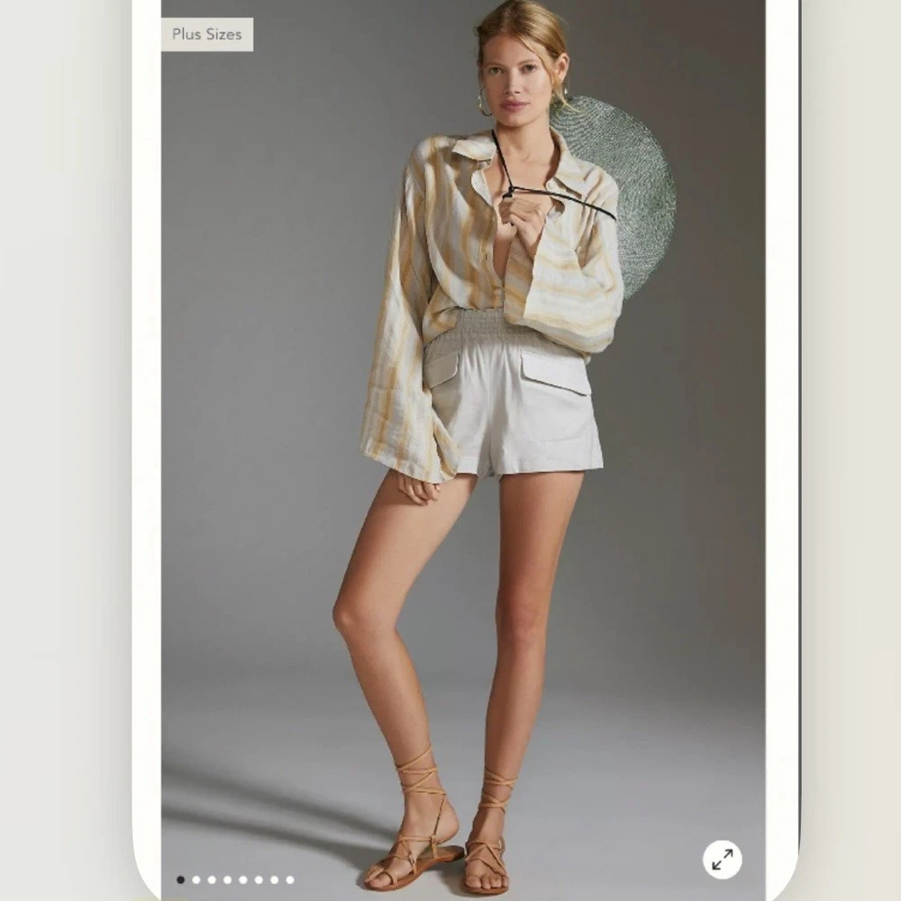 Anthropologie Maeve Linen A-Line Shorts in Stone NEW Size XL