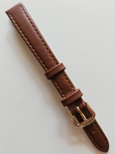 12mm / Long - Brown Classic Style Leather Watch Band - Gold Buckle / w Pins