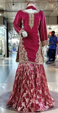 Luxury Pakistani Bridal  Partywear Outfit Embroided Shirt Dupatta With Gharara