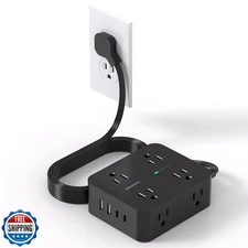 Power Strip Surge Protector, HANYCONY 5Ft Ultra Thin Flat Extension Cord with