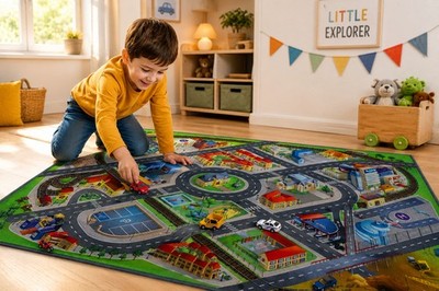 Kinder Spielteppich Stadtstraße 100x150 cm Straßenmatte Auto Teppich PVC