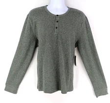 Mutual Weave Long Sleeve Henley Shirt Mens Size XL Green Heathered Comfort NEW