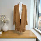 SZ M NWT's J.JILL Saffron Preppy Granola Fringe Hem Open Cardigan Wool Blend