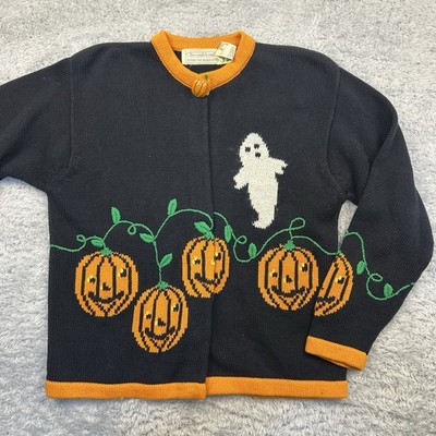 Vintage 1991 Eagle's Eye Halloween Cardigan Sweater Ghost Pumpkin Candy Corn M