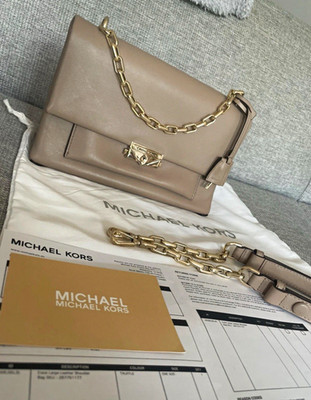 Michael Kors Cece Large Schultertasche Leder taupe Kettenriemen abnehmbar